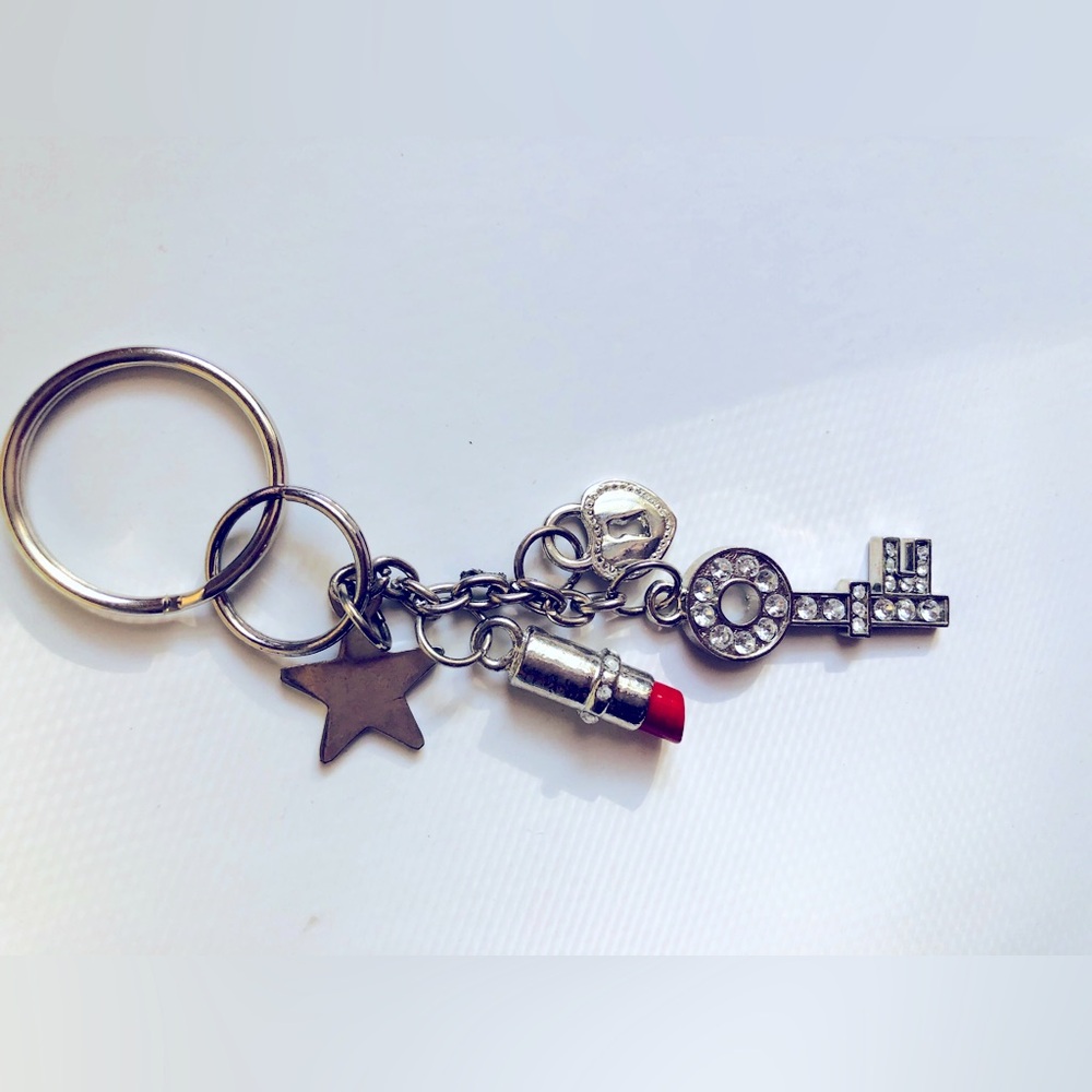 Silver Key and Lipstick Charm Keychain Macys Y2K - Picture 4 of 6